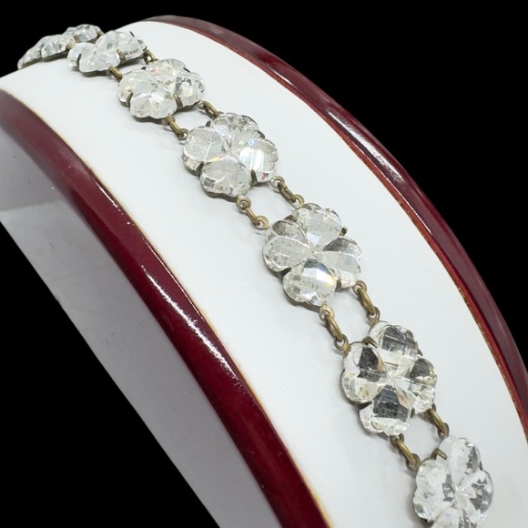 Vintage Rare Czech Clear Vauxhall/Mirror Glass Flower & Brass Link Bracelet - Picture 15 of 16